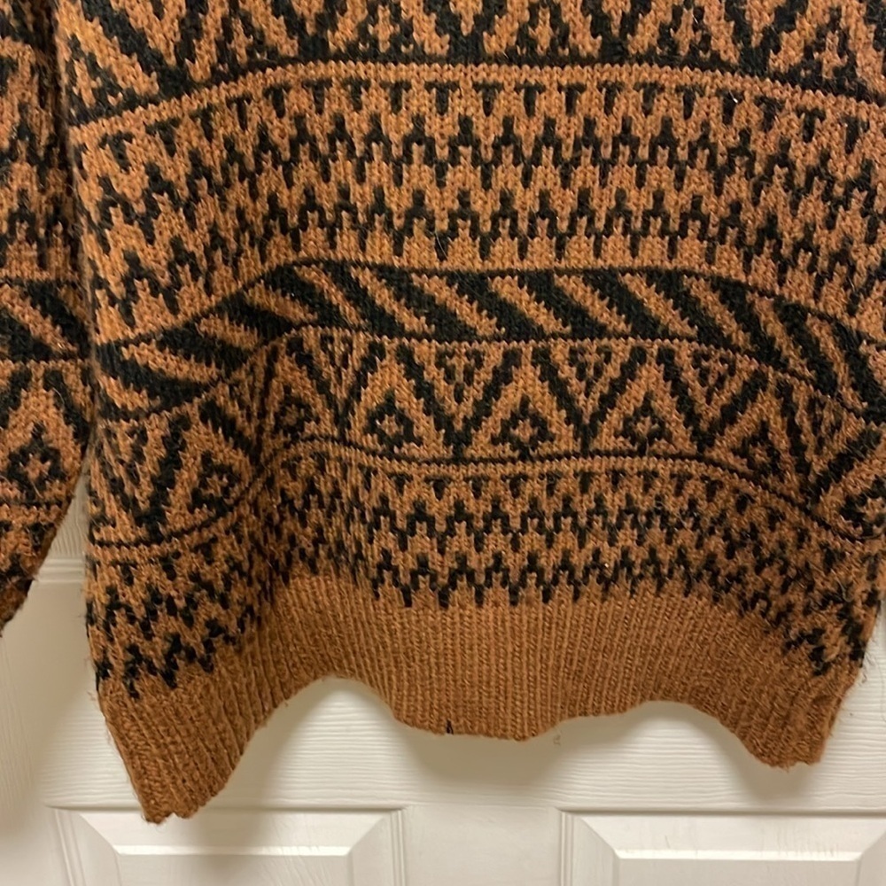 AERIE |Fair Isle | Aztec Pattern | Oversized Quarter Zip |Brown/Black |Size XS - Picture 6 of 16